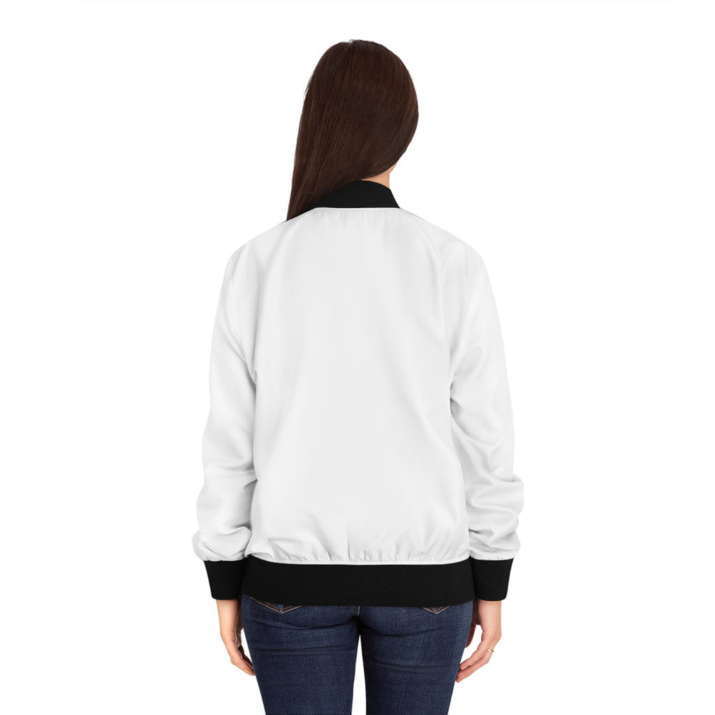 Women's Bomber Jacket - 'Trendy Ryder Co.' Embroidered White Bomber