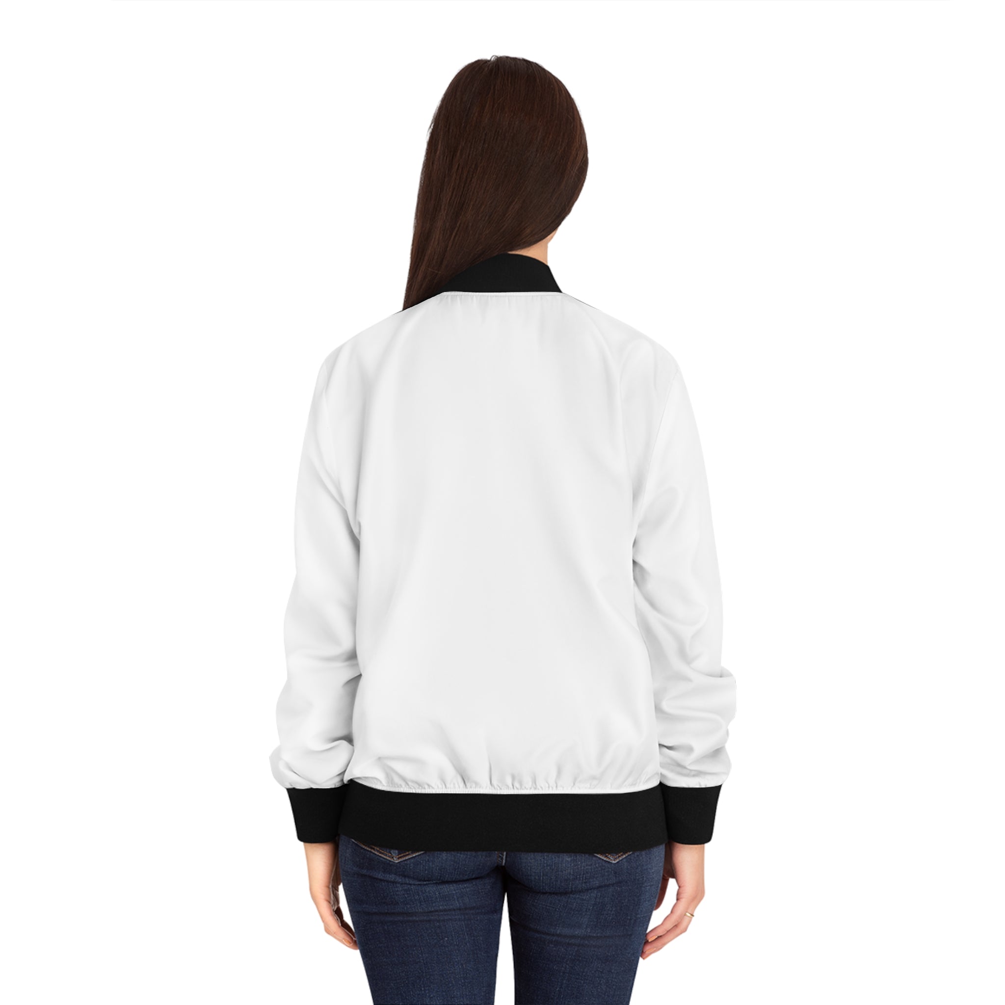 Women's Bomber Jacket - 'Trendy Ryder Co.' Embroidered White Bomber