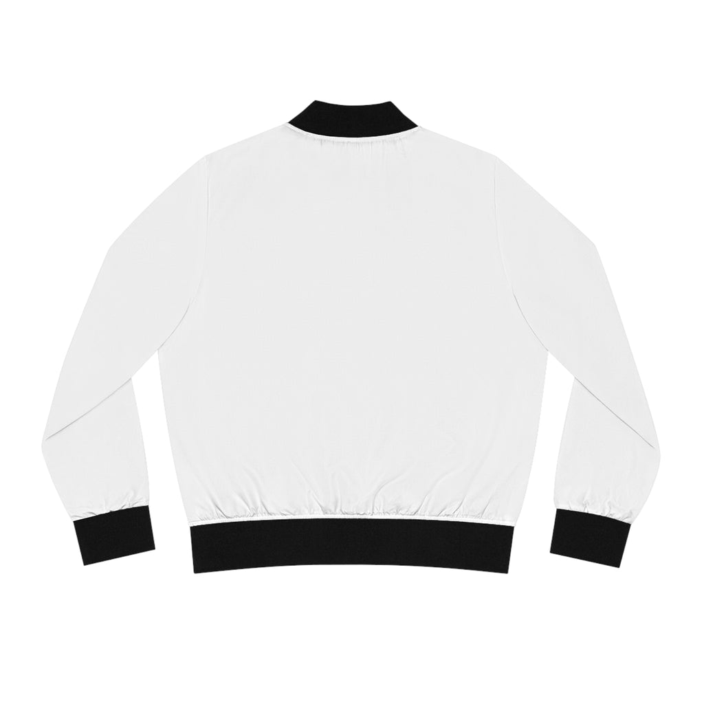 Women's Bomber Jacket - 'Trendy Ryder Co.' Embroidered White Bomber